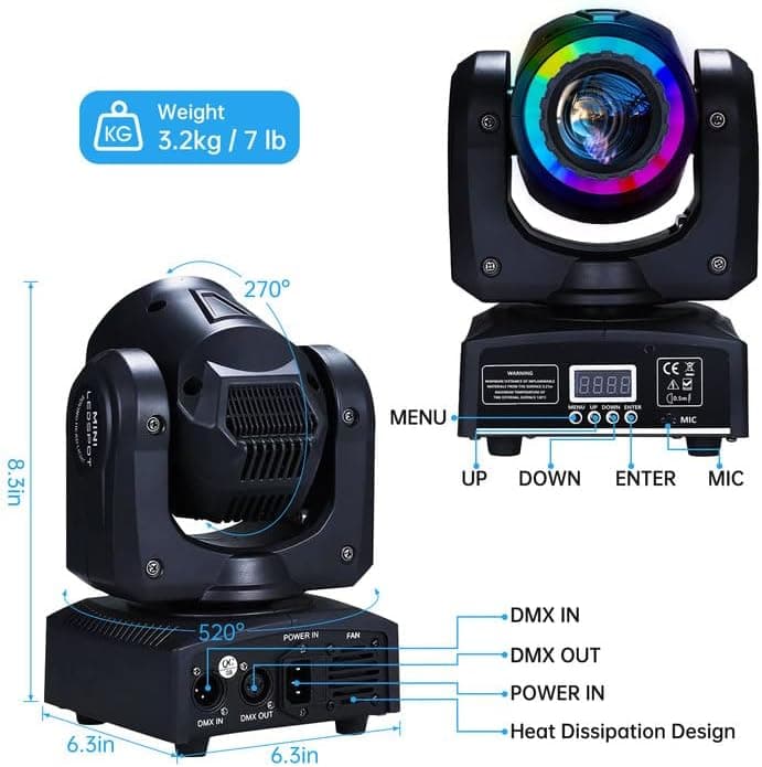 Hombasing 60W LED Moving Head — 8 Gobo RGB DJ Sahne Işığı